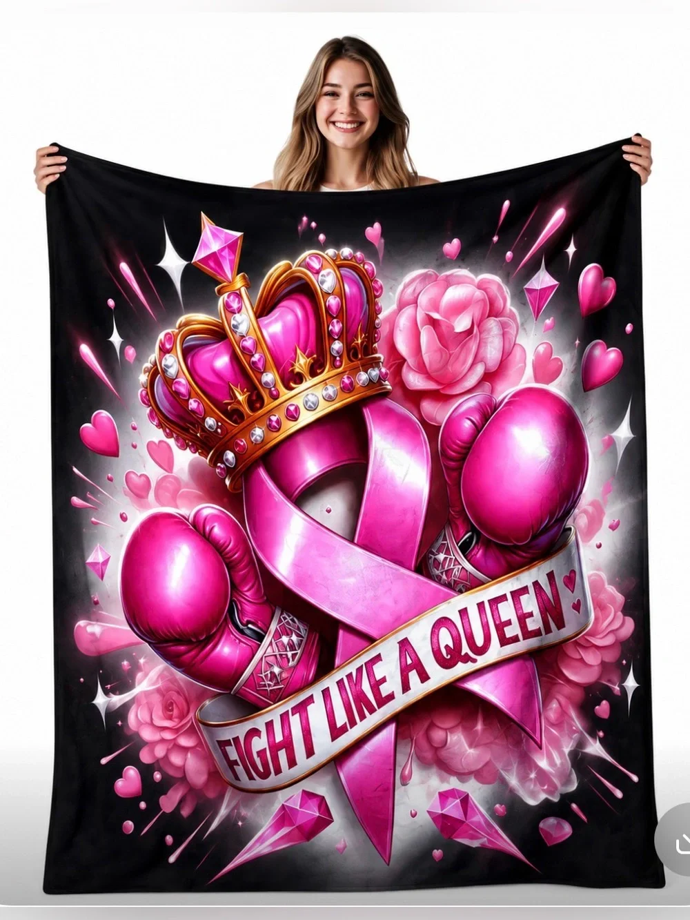 BUY NOW - Fight Like a Queen Breast Cancer Awareness Fleece Blanket